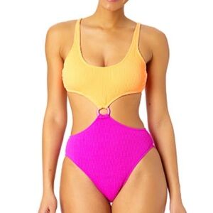 NWT Salt + Cove Orange and Pink One Piece Cut Out Swim Suit Size XS